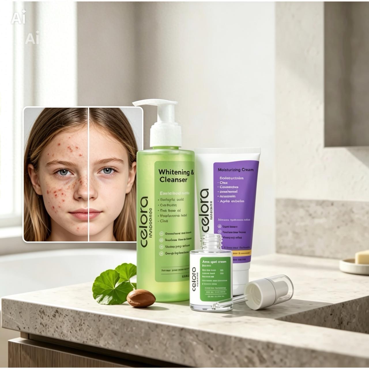 Acne &breakouts routine for oily-combined &acne prone skin (Gel cleanser +cica moisturizer +acne cream )