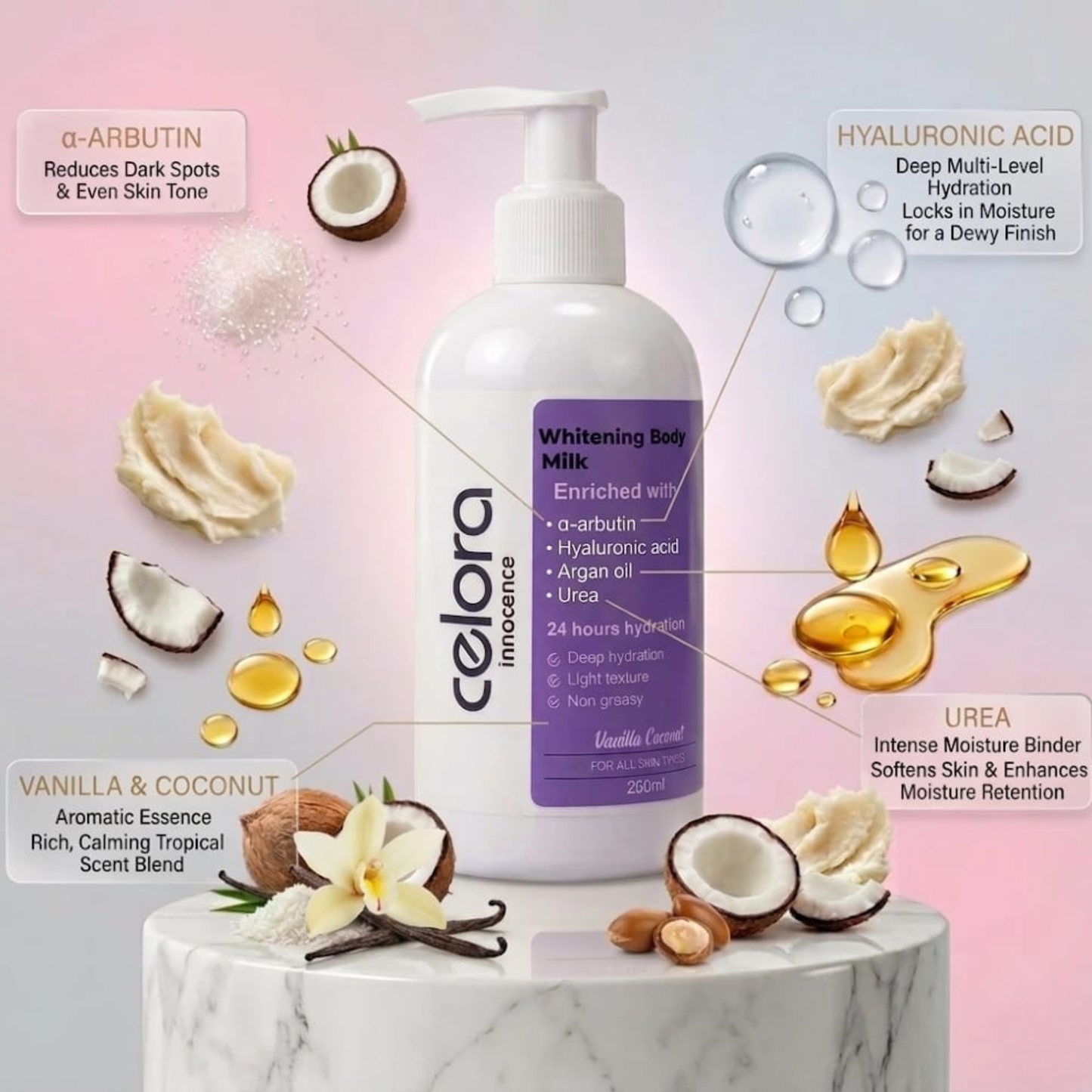Celora whitening body milk Coconut vanilla 250 ML