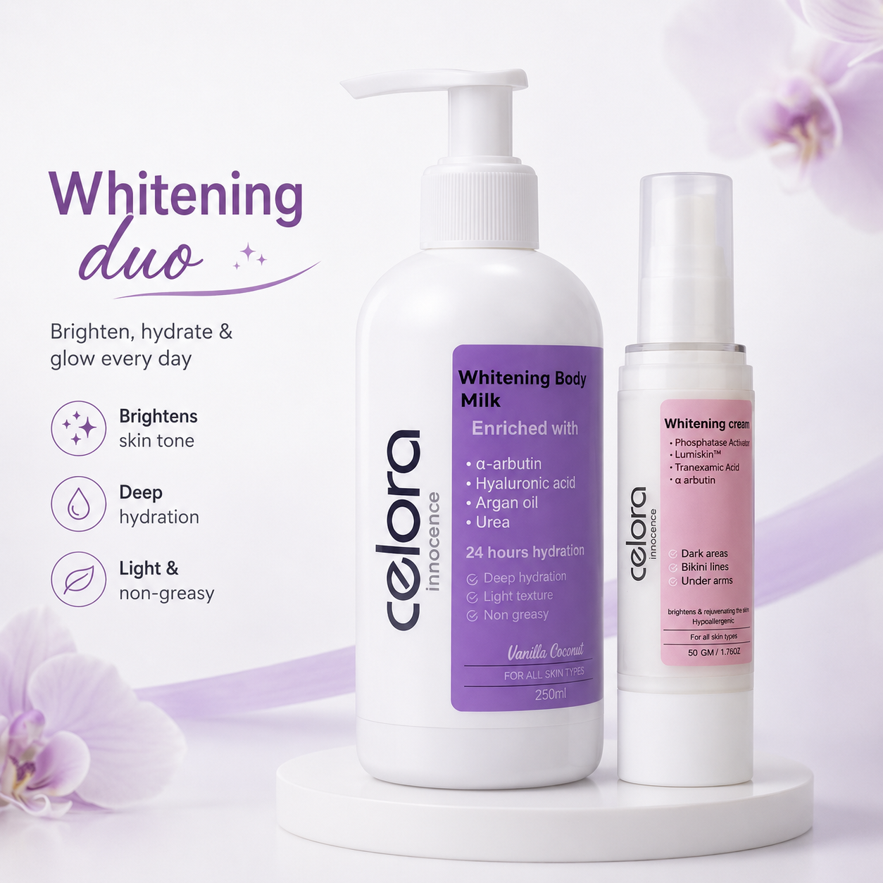 Body Whitening duo (body milk +whitening cream for sensitive area)